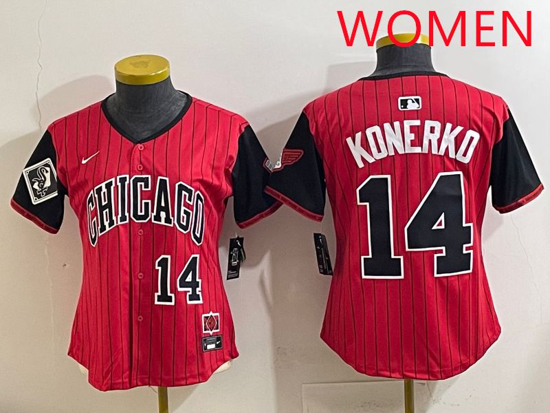 Women 2025 Chicago White Sox #14 Konerko Red Stripe Joint Name Nike MLB Jersey style 6->women mlb jersey->Women Jersey